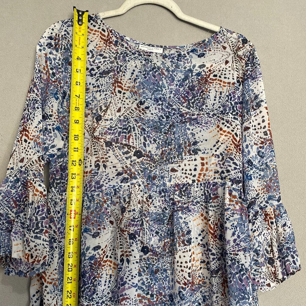 Waverly Grey Abstract Print Peplum Blouse Small Boho Flowy Bell Sleeve Top - Picture 6 of 6